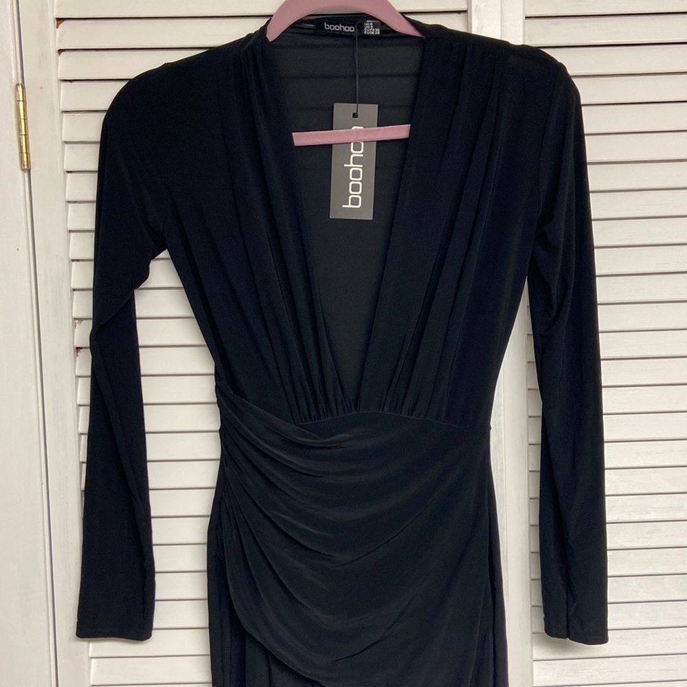 Black boohoo Anoush Plunge Rouched Detail Maxi Dress